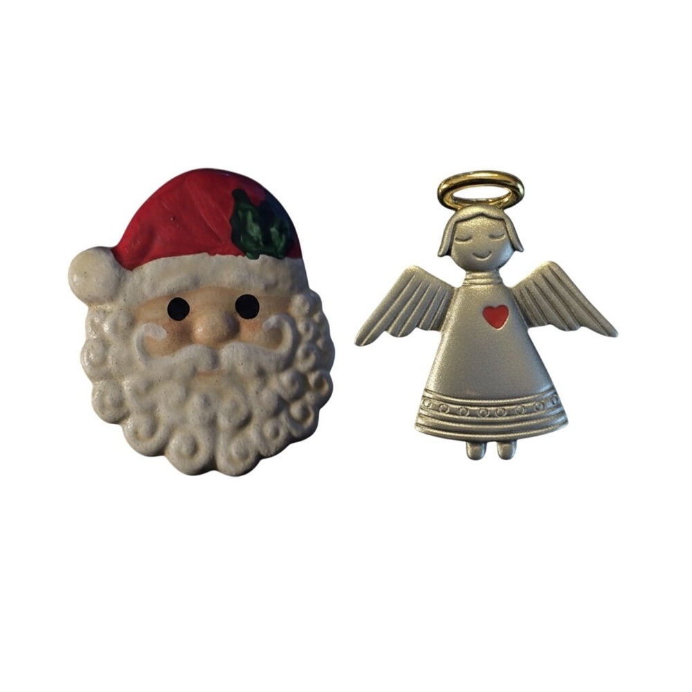 Vintage Santa Claus and Angel Brooch Set‎ Festive Christmas Holiday Pins